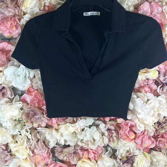A091 Black Cropped Polo Shirt - Picture 2 of 2